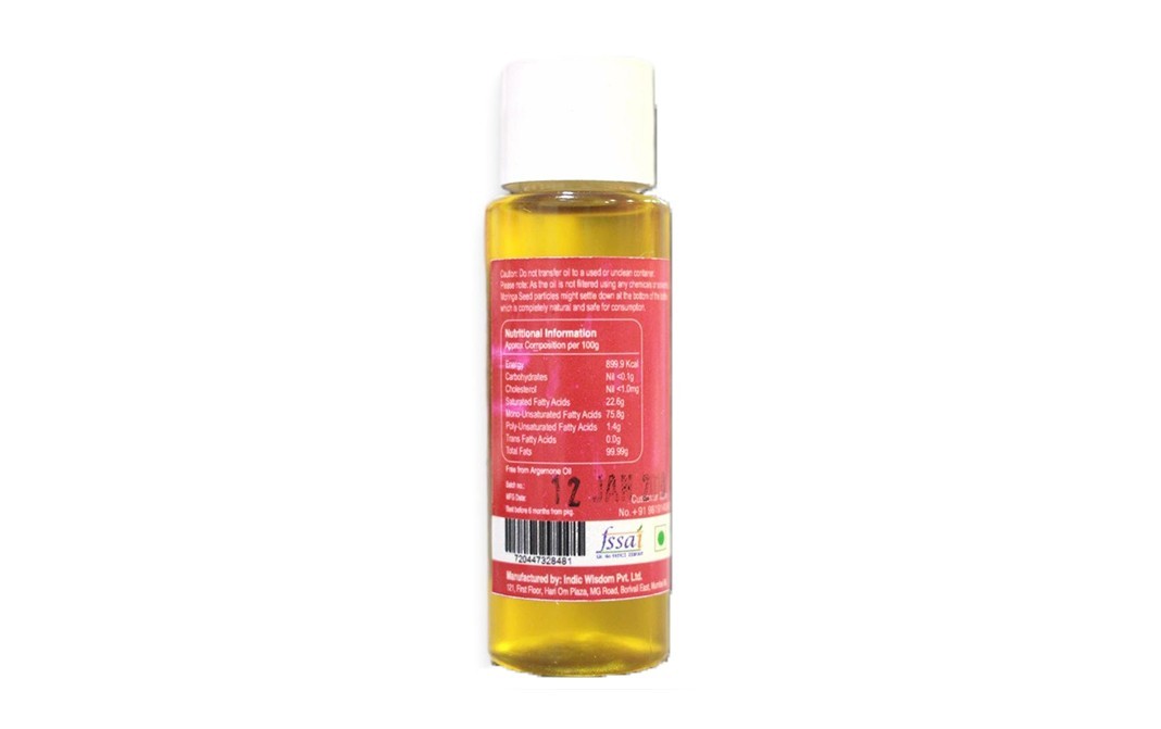Indic Wisdom Edible Moringa Seed Oil Virgin & Cold Pressed   Plastic Bottle  30 millilitre